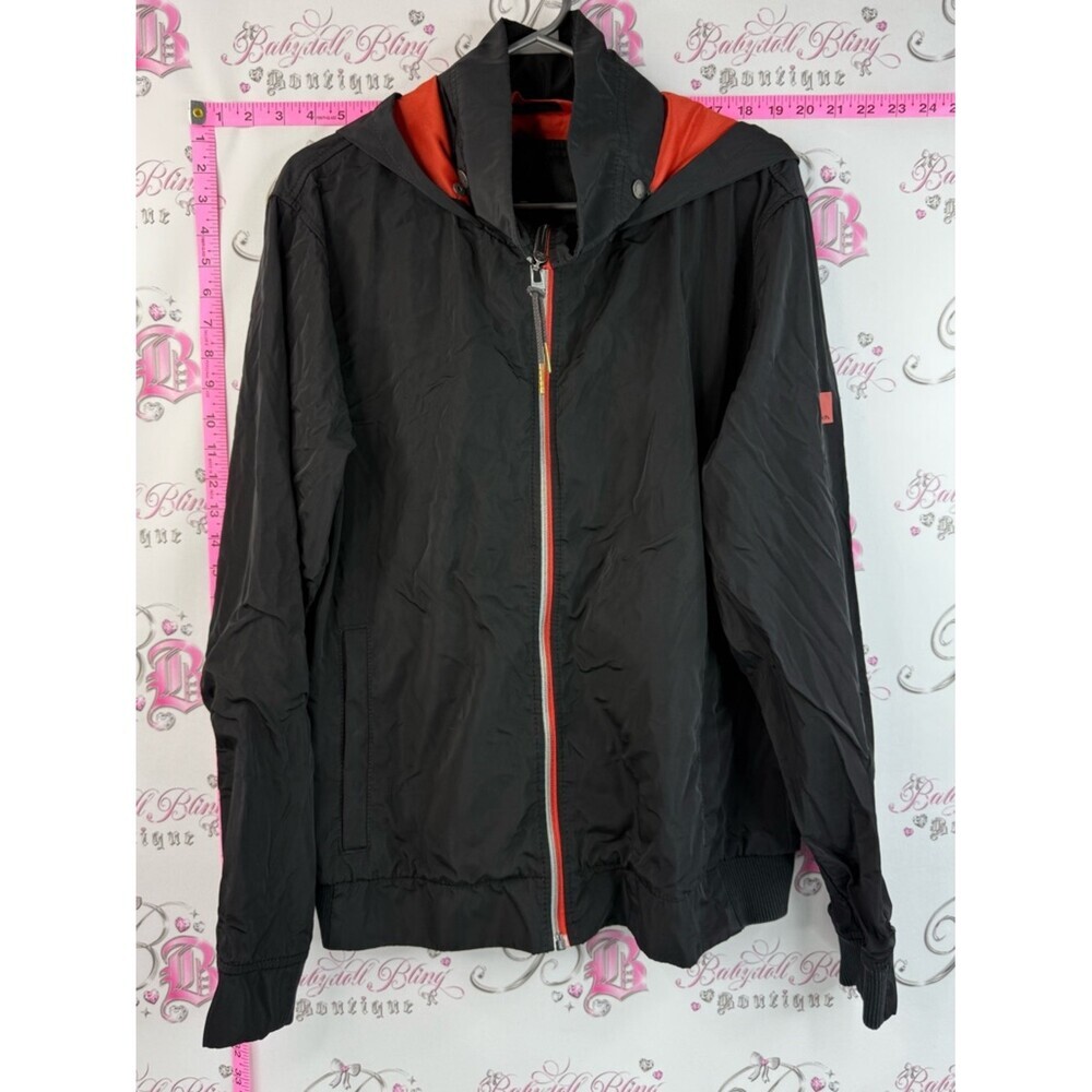 Bench coat jacket red Black Hooded Jacket with Red Lining lightweight